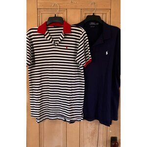 Polo Ralph Lauren Mens TWO SET Striped Solid Nautical Shirt XL White Blue SP EXC